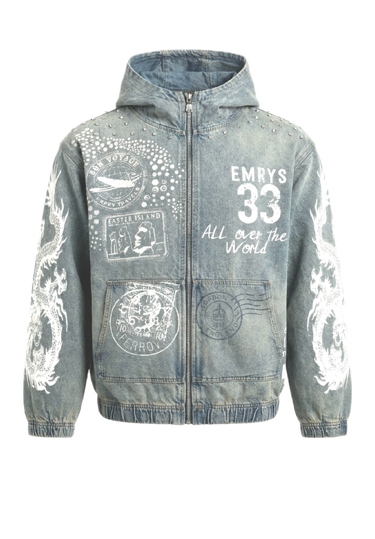 “ALL OVER THE WORLD” Denim Hoodie