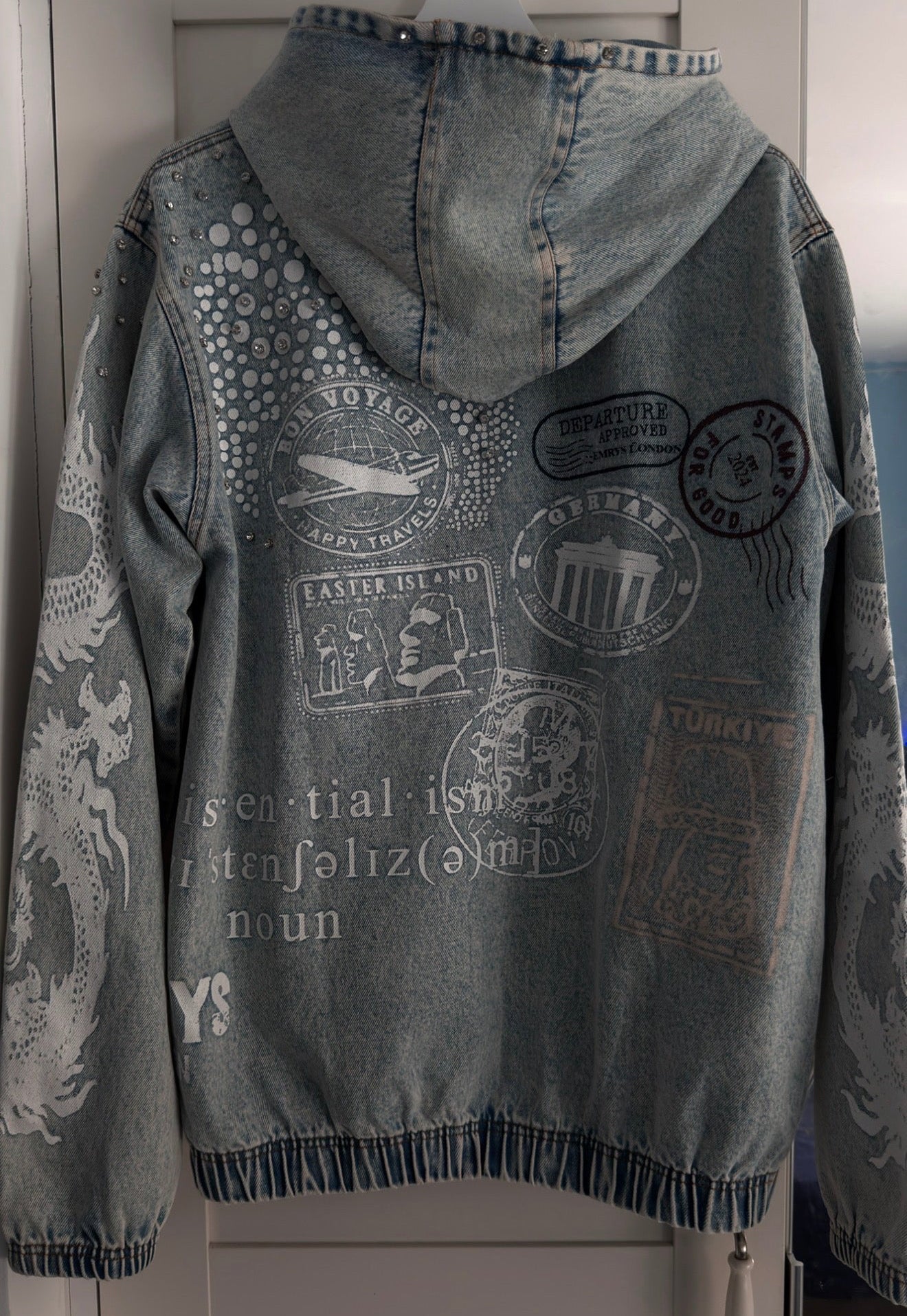 “ALL OVER THE WORLD” Denim Hoodie