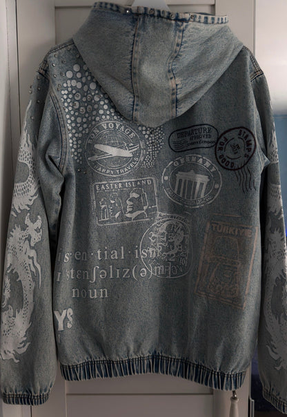 “ALL OVER THE WORLD” Denim Hoodie