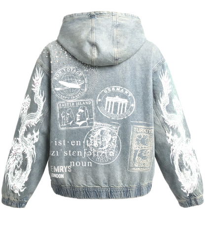 “ALL OVER THE WORLD” Denim Hoodie